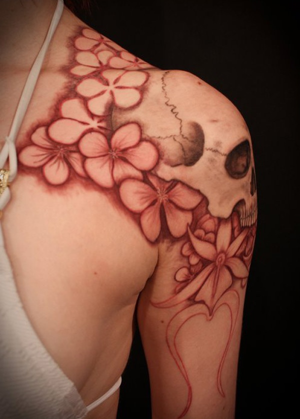 skull sleeve tattoos for women awesome skull and flower quarter sleeve tattoo design for women pictures