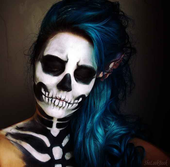 Halloween sugar skull makeup makeup beauty black eye dark gray blend cheekbones