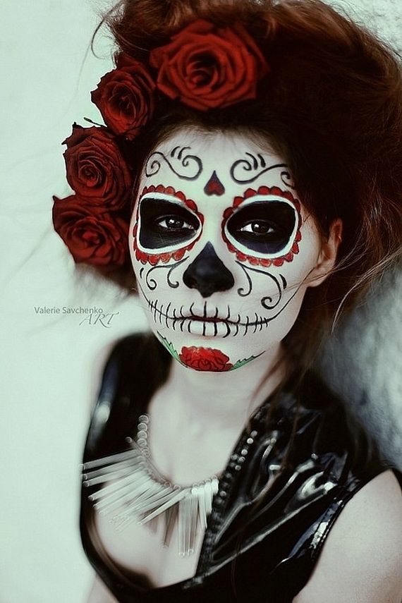 day of the dead red rose face makeup