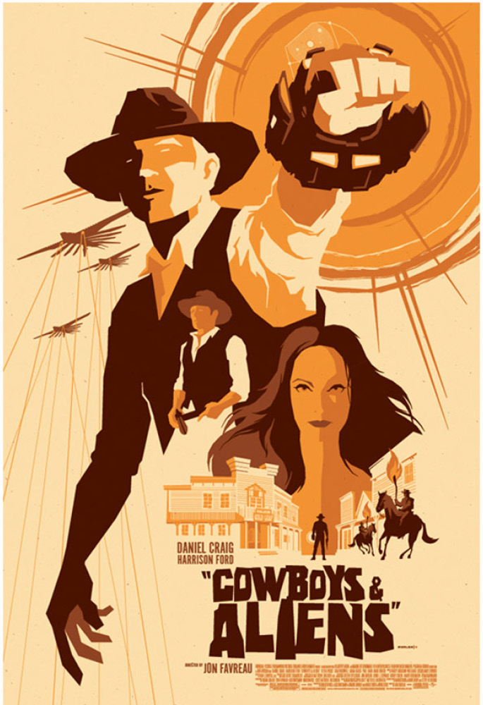 Version B Retro Poster Illustration Design Cowboys and aliens