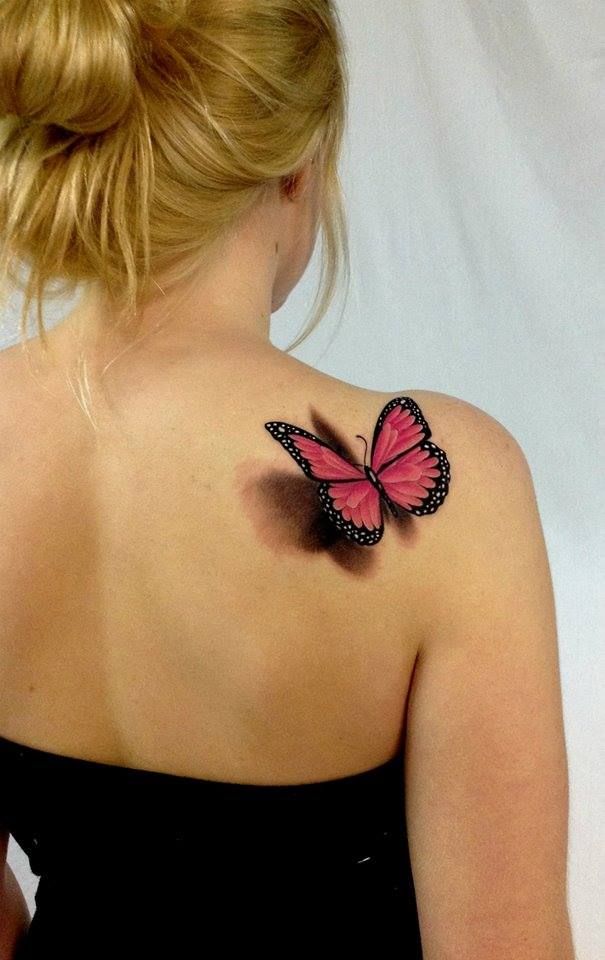 girl butterfly tattoos on back shoulder