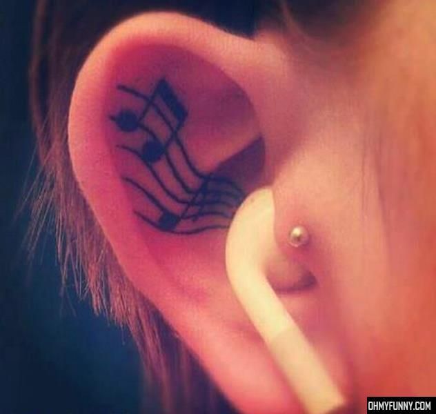 Musical Note Ear Tattoo
