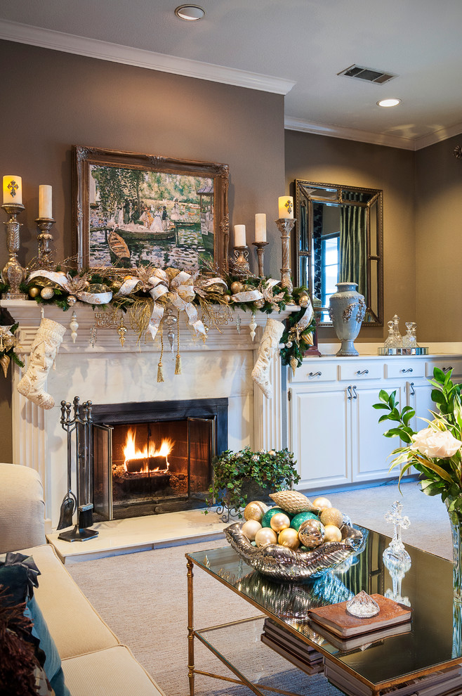 coziness of the fireplace in a living room christmas decoration