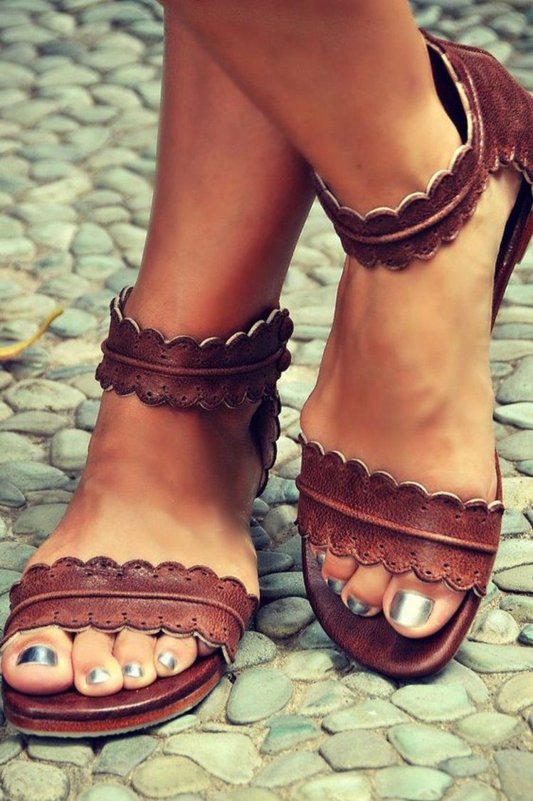 brown cute leather sandals women