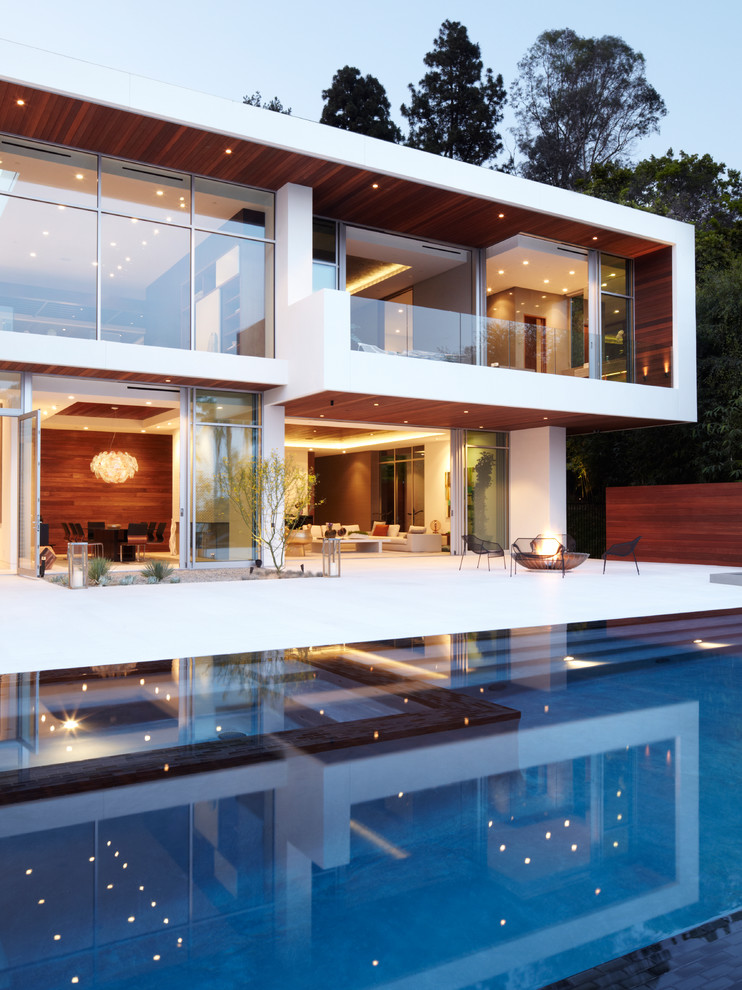 expansive modern white two story exterior