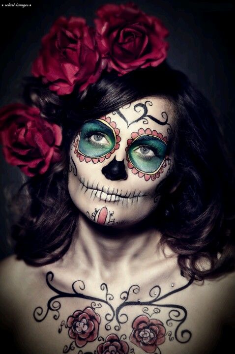 sugar skull red rose halloween makeup